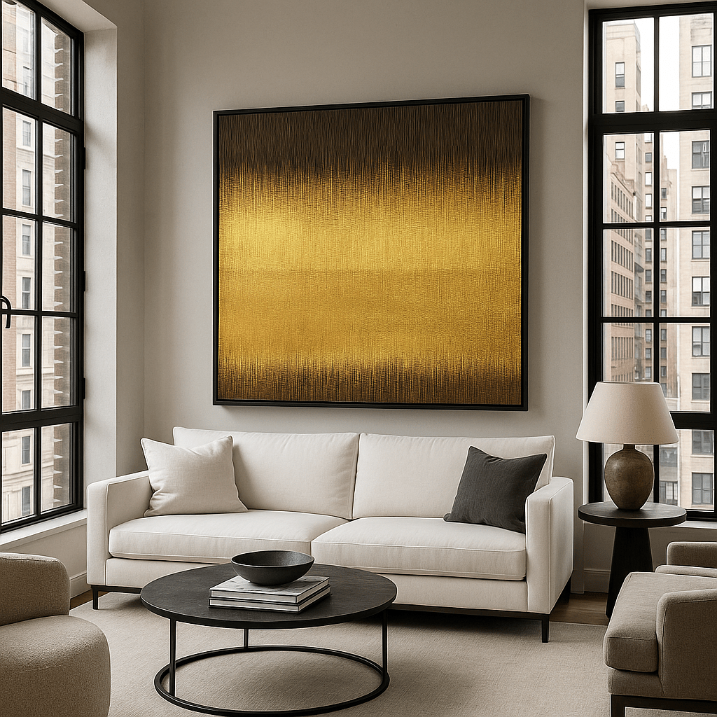 Canvas Print : "Golden Horizon Glow" - Modern Minimalist Print modern abstract canvas wall art by Rossetti Art β luxury interior design artwork for living room, bedroom, office β contemporary art piece Contemporary Canvas Art Contemporary canvas print