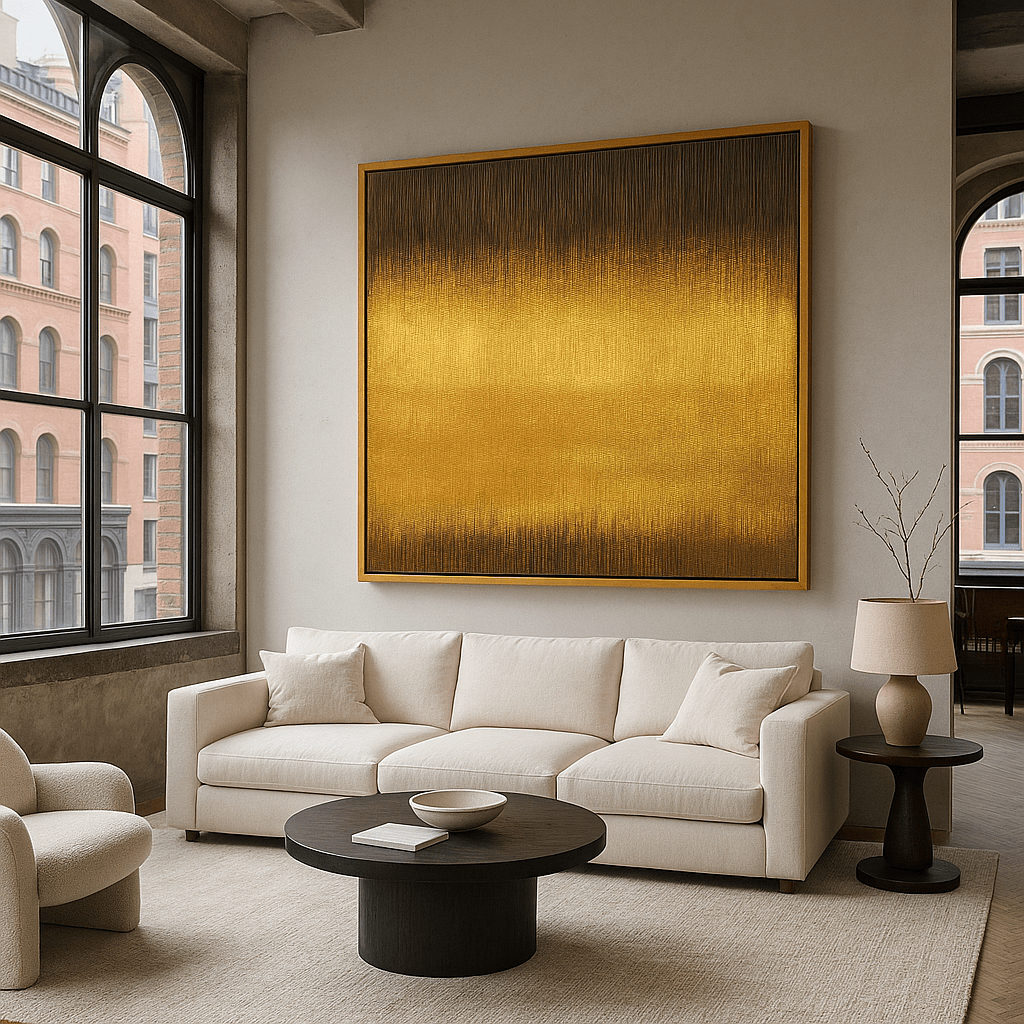 Canvas Print : "Golden Horizon Glow" - Modern Minimalist Print modern abstract canvas wall art by Rossetti Art β luxury interior design artwork for living room, bedroom, office β contemporary art piece Contemporary Canvas Art Contemporary canvas print