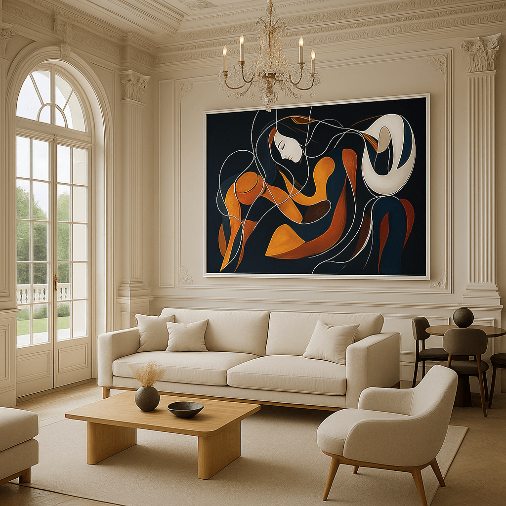 Canvas Print: Golden Muse in Motion - Abstract Figurative Wall Art modern abstract canvas wall art by Rossetti Art – luxury interior design artwork for living room, bedroom, office – contemporary art piece Contemporary Canvas Art Contemporary canvas print