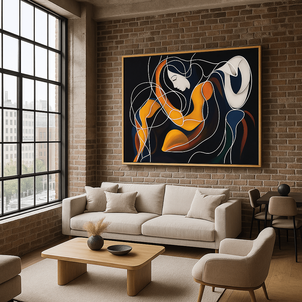 Canvas Print: Golden Muse in Motion - Abstract Figurative Wall Art modern abstract canvas wall art by Rossetti Art – luxury interior design artwork for living room, bedroom, office – contemporary art piece Contemporary Canvas Art Contemporary canvas print