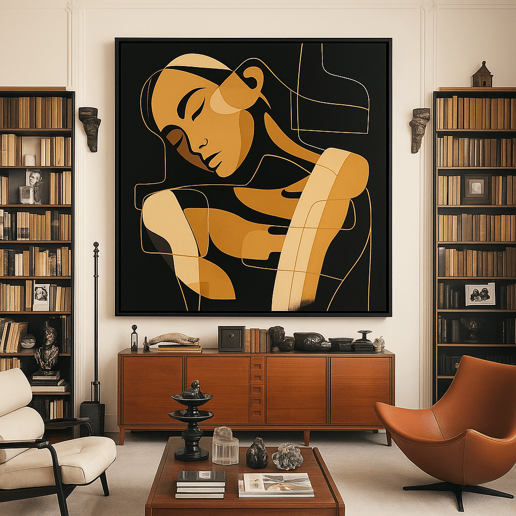 Canvas Print: Golden Serenity – Abstract Female Portrait Wall Art modern abstract canvas wall art by Rossetti Art – luxury interior design artwork for living room, bedroom, office – Abstract Figurative Art Abstract figurative canvas print abstract figurative wall art