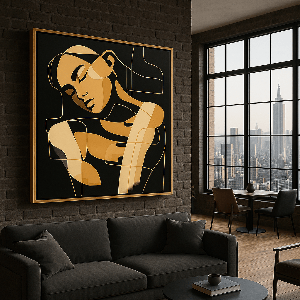 Canvas Print: Golden Serenity – Abstract Female Portrait Wall Art modern abstract canvas wall art by Rossetti Art – luxury interior design artwork for living room, bedroom, office – Abstract Figurative Art Abstract figurative canvas print abstract figurative wall art