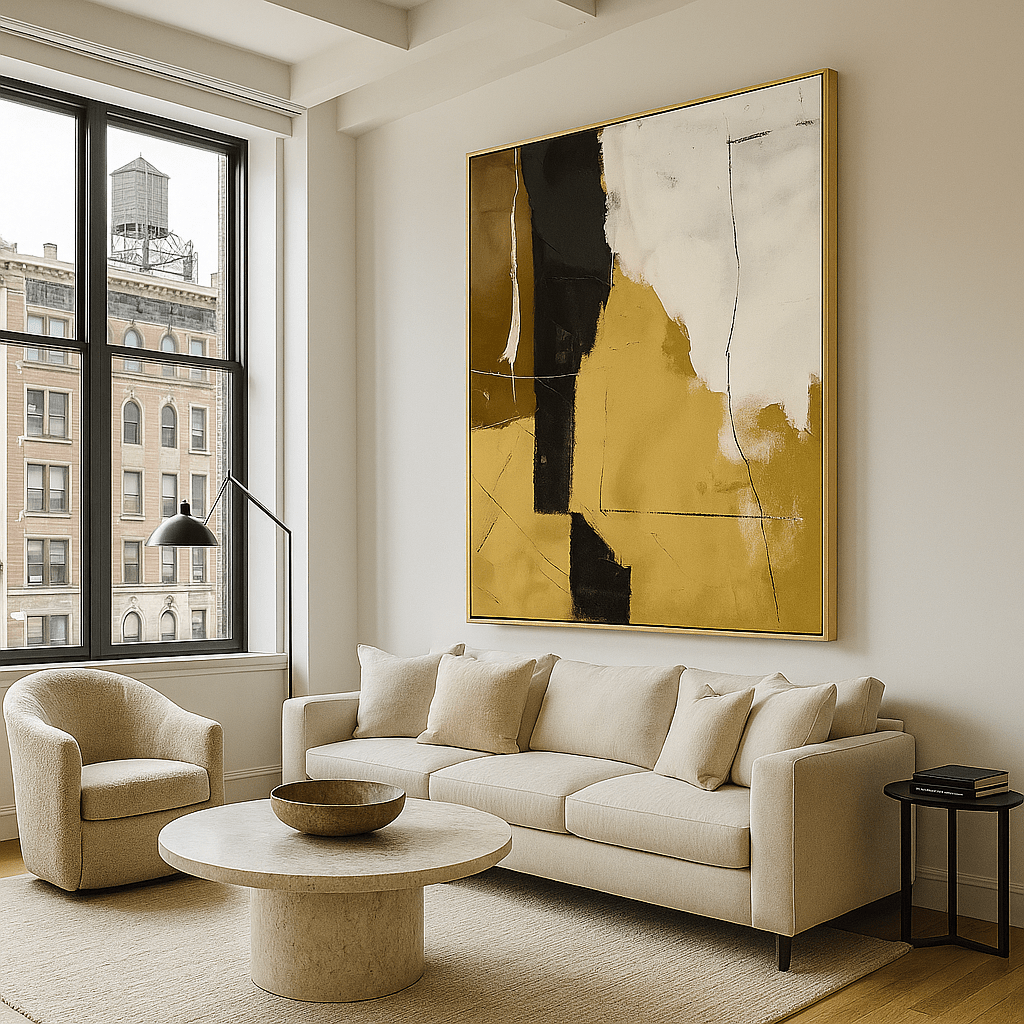 Canvas Print: Golden Shadows – Modern Abstract Gold & Black Canvas Print | Luxury Wall Art by Rossetti Art modern abstract canvas wall art by Rossetti Art – luxury interior design artwork for living room, bedroom, office – abstractnew canvas print art Chiara Rossetti