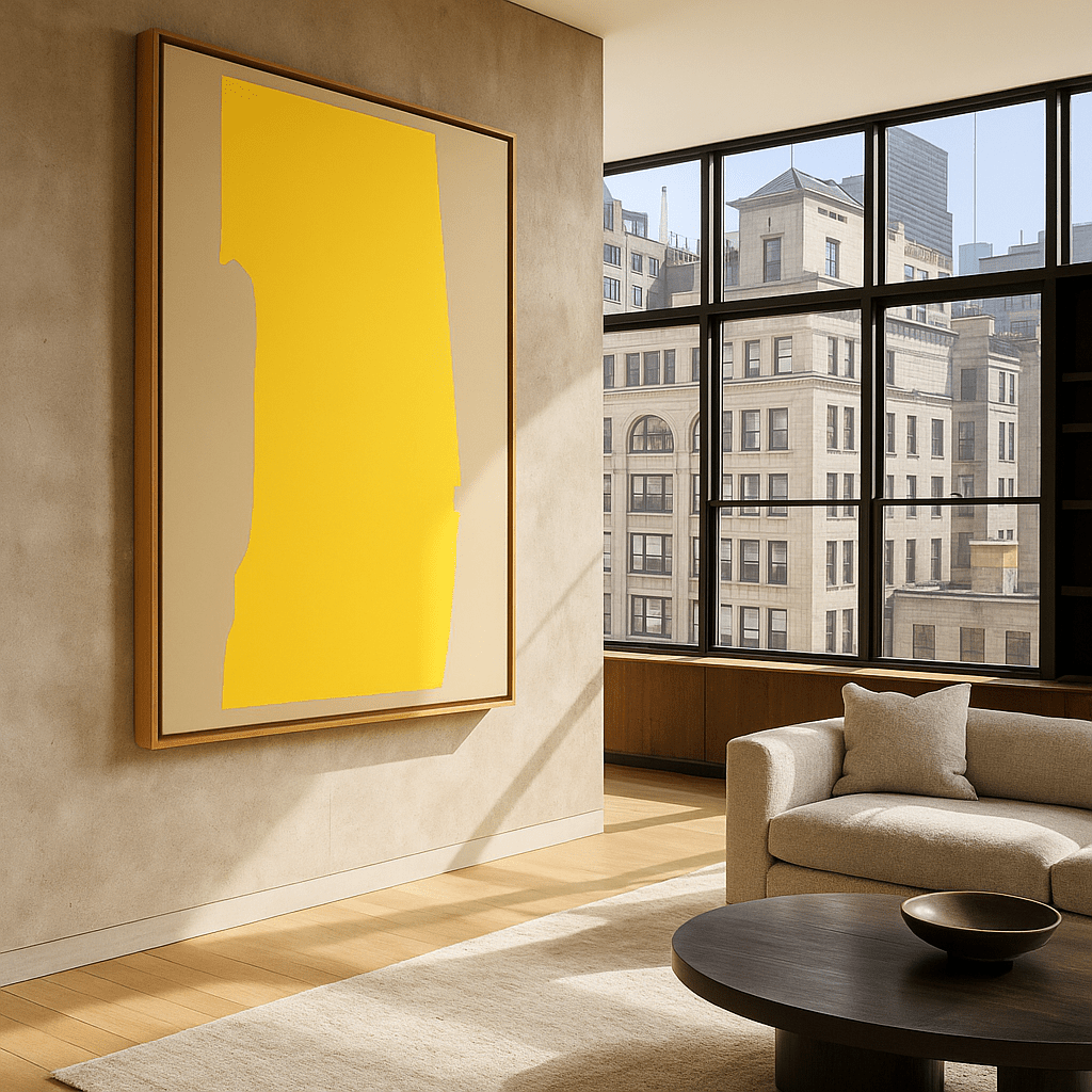 Canvas Print : Golden Solitude – Minimalist Yellow Canvas Print | Modern Abstract Wall Art for Contemporary Interiors modern abstract canvas wall art by Rossetti Art – luxury interior design artwork for living room, bedroom, office – abstractnew large geometric wall art for living room minimalist art canvas
