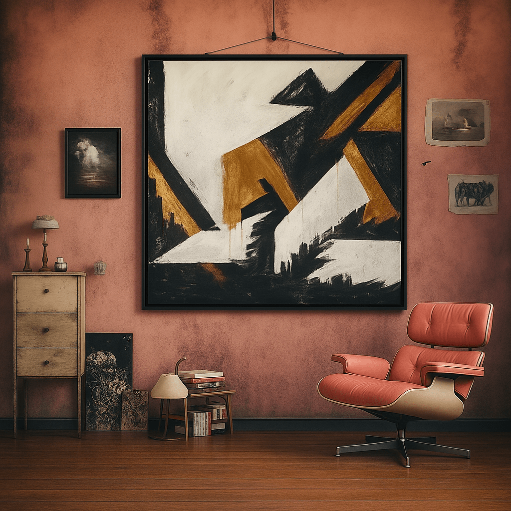 Canvas Print: "Golden Strikes" - Black and Gold Abstract Wall Art modern abstract canvas wall art by Rossetti Art – luxury interior design artwork for living room, bedroom, office – Abstract Black and Gold Wall Art black and gold art black and gold artwork