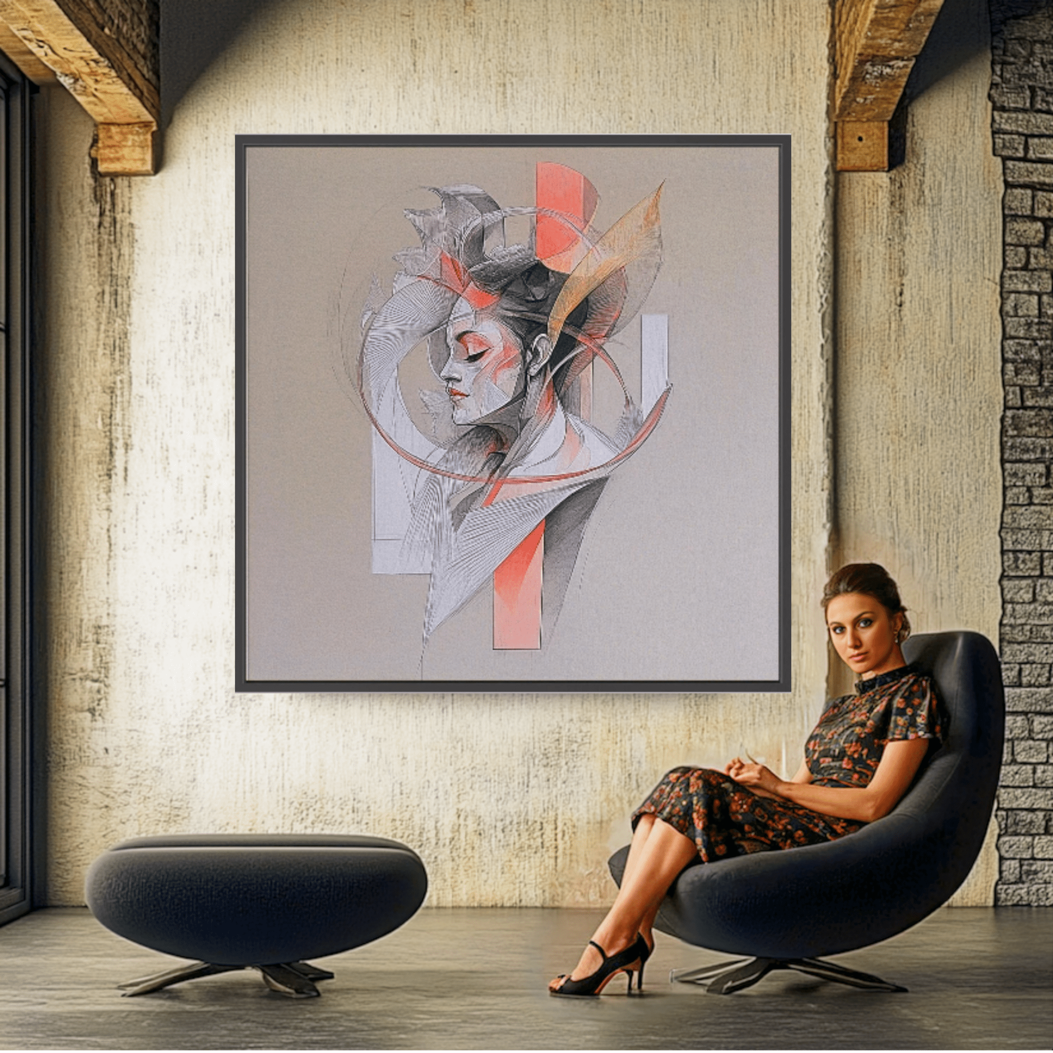 Canvas Print : Grace in Motion - Contemporary Abstract Portrait modern abstract canvas wall art by Rossetti Art – luxury interior design artwork for living room, bedroom, office – Feminine Abstract Art Minimalist Artwork Modern Wall Decor