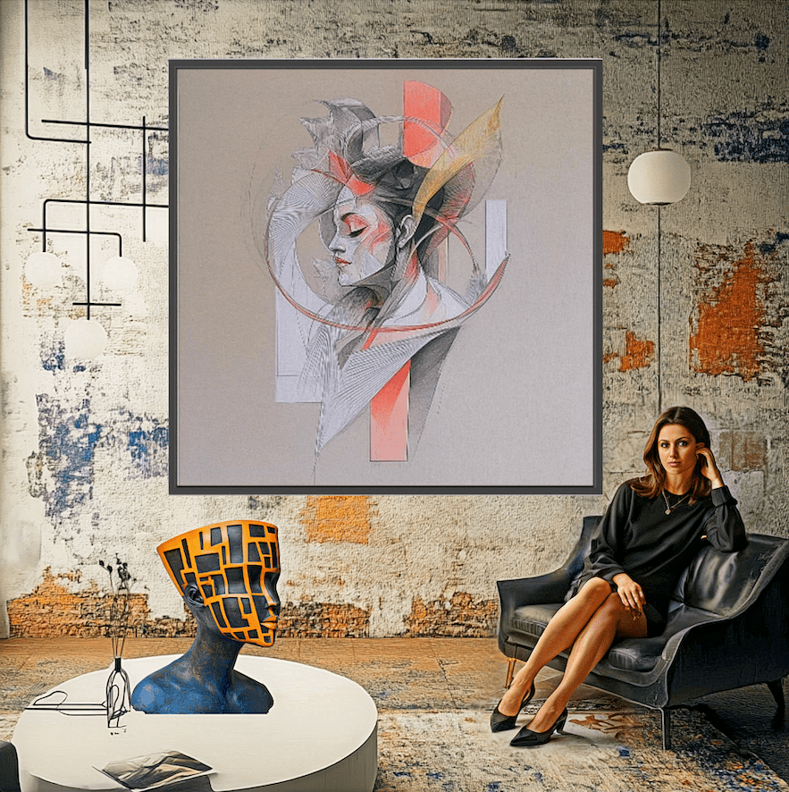 Canvas Print : Grace in Motion - Contemporary Abstract Portrait modern abstract canvas wall art by Rossetti Art – luxury interior design artwork for living room, bedroom, office – Feminine Abstract Art Minimalist Artwork Modern Wall Decor