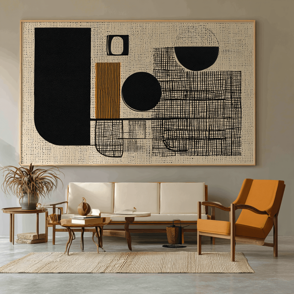 Canvas Print : Gridlock in Style – Geometric Abstract Canvas for Modern Homes modern abstract canvas wall art by Rossetti Art – luxury interior design artwork for living room, bedroom, office – abstract black and gold canvas horizontal art print horizontal canvas print