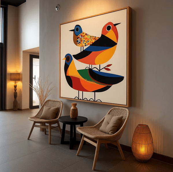 Canvas Print : "Harmony in Flight" - Bird Art Print modern abstract canvas wall art by Rossetti Art β luxury interior design artwork for living room, bedroom, office β contemporary art piece Contemporary Canvas Art Contemporary canvas print