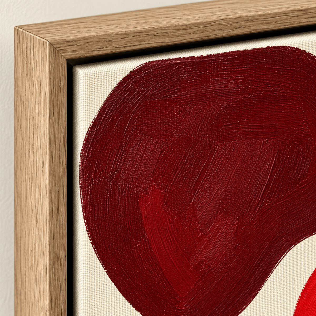 Corner detail of the Crimson Hearts heart wall art canvas print – Rossetti Art