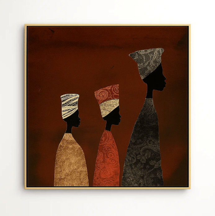 Canvas Print: Heritage Grace – Minimalist African Silhouette Canvas Print | Luxury Abstract Wall Art modern abstract canvas wall art by Rossetti Art – luxury interior design artwork for living room, bedroom, office – abstract wall art African silhouette canvas boho chic wall art
