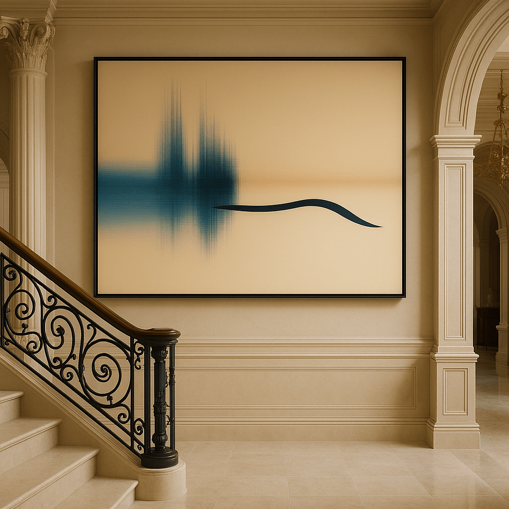 Blue and Black Abstract Wall Art Canvas Print: Horizon Flow