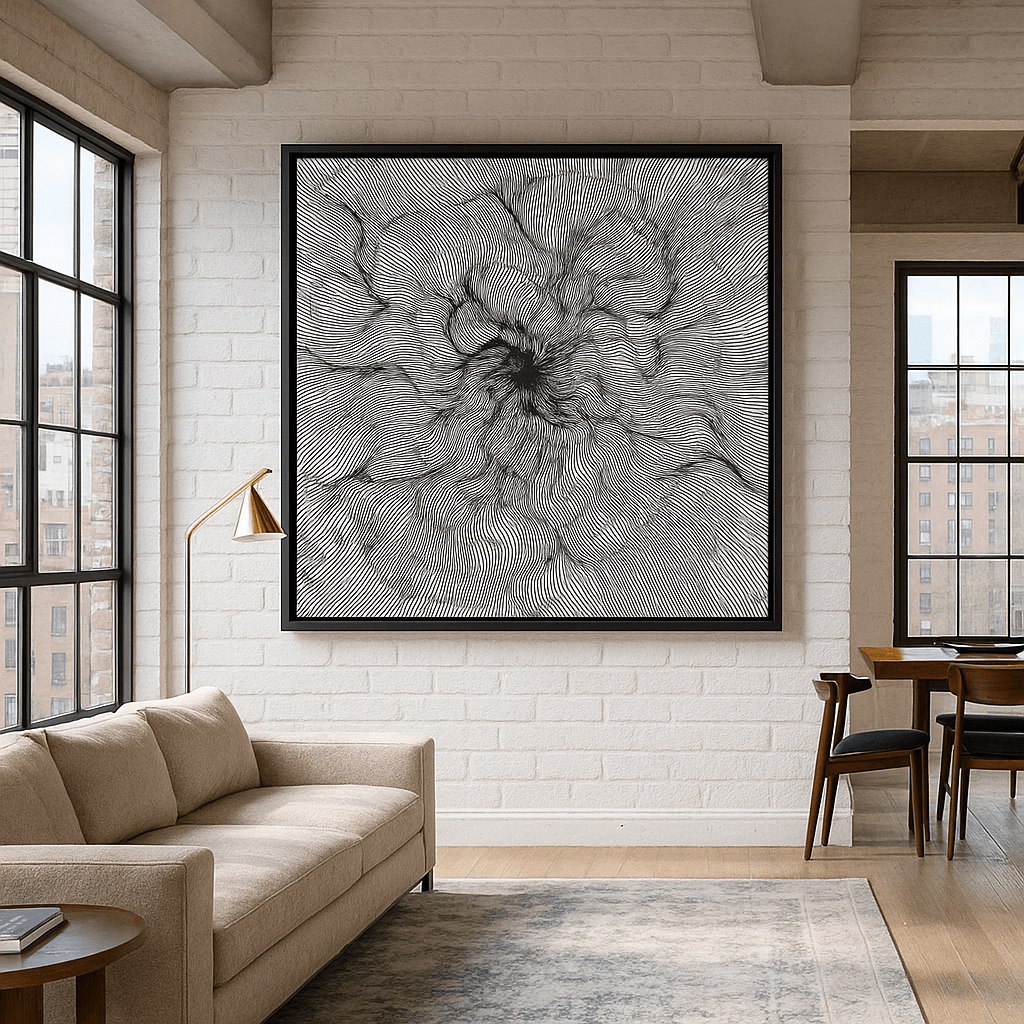 Canvas Print : "Hypnotic Chaos" – Black Canvas Line Art - Chiara Rossetti