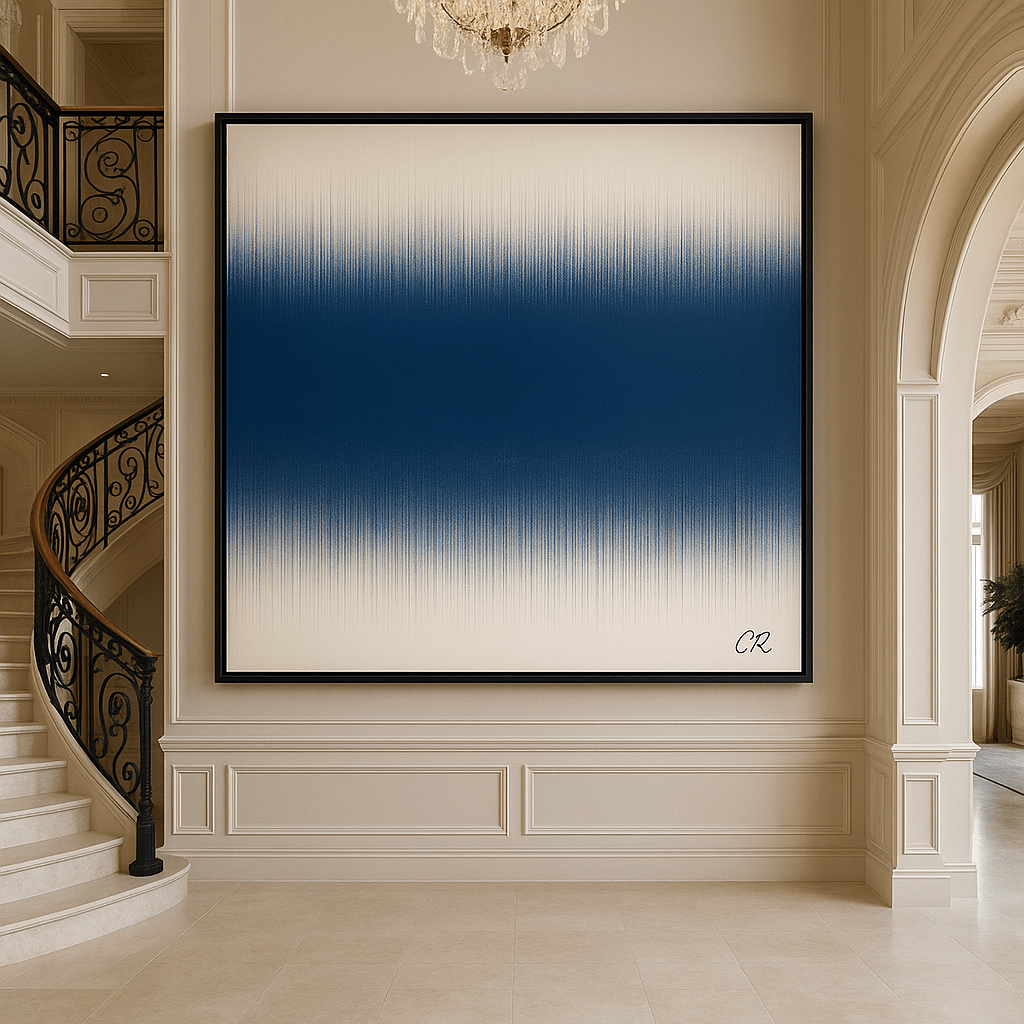 Canvas Print: Indigo Fade – Minimalist Gradient Wall Art in Blue & Cream modern abstract canvas wall art by Rossetti Art – luxury interior design artwork for living room, bedroom, office – Bold and Dynamic Artistic Home Accent Colorful Statement Wall Art Contemporary Grid Art