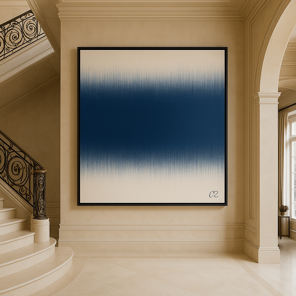 Canvas Print: Indigo Fade – Minimalist Gradient Wall Art in Blue & Cream modern abstract canvas wall art by Rossetti Art – luxury interior design artwork for living room, bedroom, office – Bold and Dynamic Artistic Home Accent Colorful Statement Wall Art Contemporary Grid Art