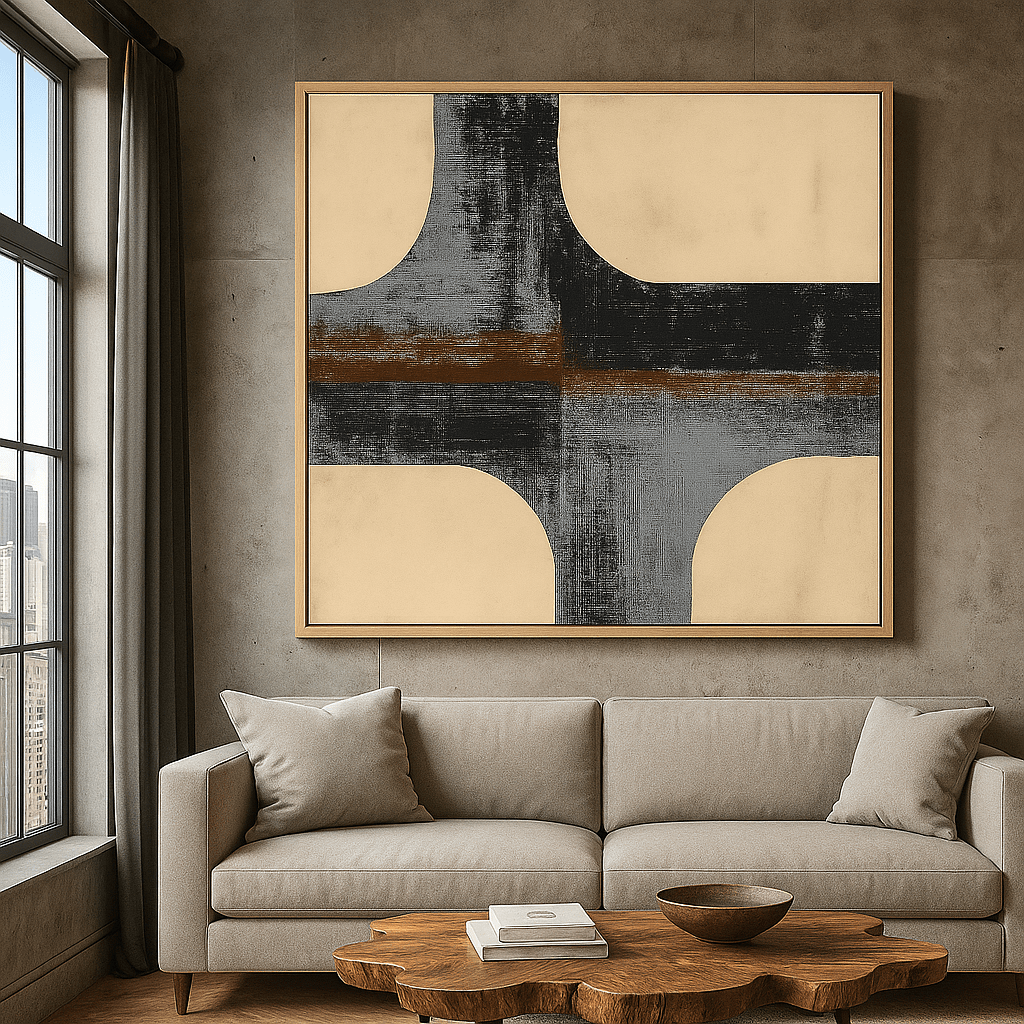 Canvas Print: Industrial Crossfade – Minimalist Abstract Art Canvas modern abstract canvas wall art by Rossetti Art – luxury interior design artwork for living room, bedroom, office – black and grey abstract print concrete texture inspired canvas Contemporary Art for Sale