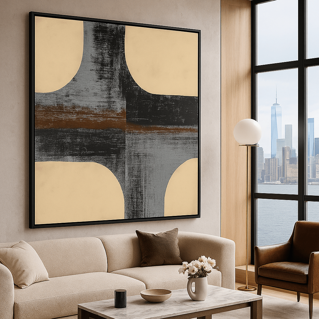 Canvas Print: Industrial Crossfade – Minimalist Abstract Art Canvas modern abstract canvas wall art by Rossetti Art – luxury interior design artwork for living room, bedroom, office – black and grey abstract print concrete texture inspired canvas Contemporary Art for Sale