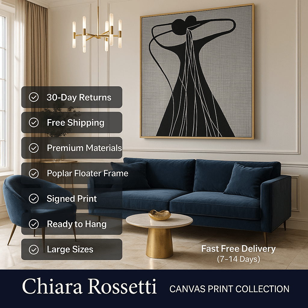 Canvas Print : Infinite Motion - Contemporary Abstract Line Art Print | Minimalist Black & White Wall Art modern abstract canvas wall art by Rossetti Art – luxury interior design artwork for living room, bedroom, office – black and white feminine canvas Contemporary Art for Sale contemporary art piece