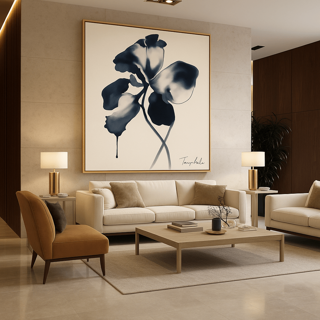 Canvas Print: Ink Bloom – Modern Minimalist Floral Wall Art modern abstract canvas wall art by Rossetti Art – luxury interior design artwork for living room, bedroom, office – Contemporary Art for Sale contemporary art piece Contemporary art print
