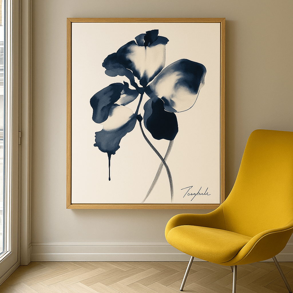 Canvas Print: Ink Bloom – Modern Minimalist Floral Wall Art modern abstract canvas wall art by Rossetti Art – luxury interior design artwork for living room, bedroom, office – Contemporary Art for Sale contemporary art piece Contemporary art print