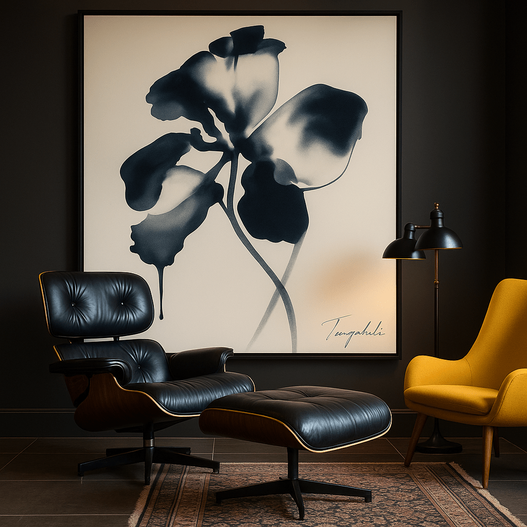 Canvas Print: Ink Bloom – Modern Minimalist Floral Wall Art modern abstract canvas wall art by Rossetti Art – luxury interior design artwork for living room, bedroom, office – Contemporary Art for Sale contemporary art piece Contemporary art print