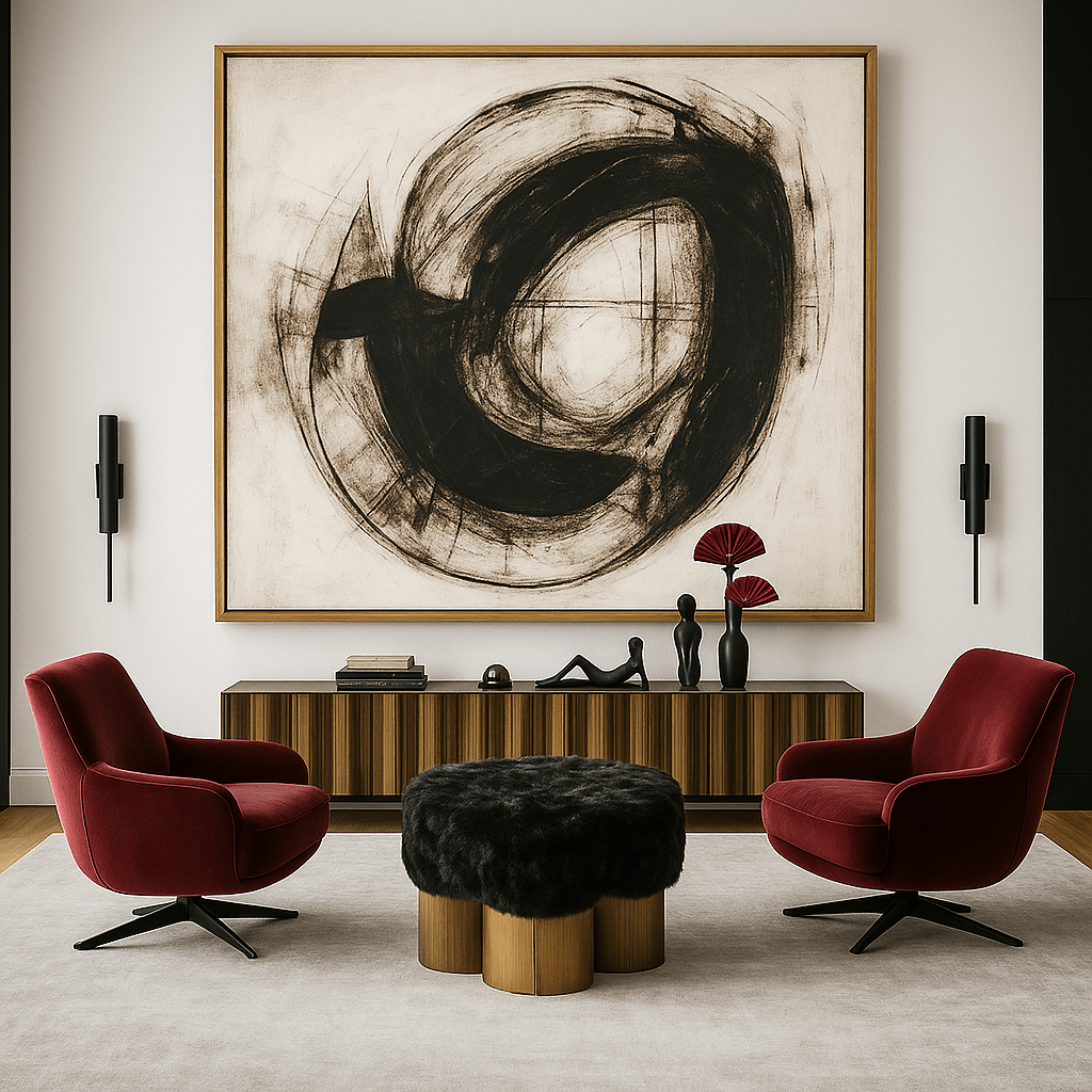 Canvas Print: Inner Pulse – Bold Abstract Black Circle Art modern abstract canvas wall art by Rossetti Art – luxury interior design artwork for living room, bedroom, office – Contemporary Art for Sale contemporary art piece Contemporary art print