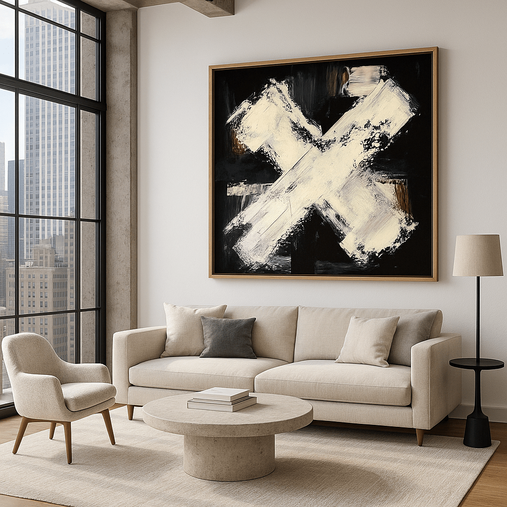 Canvas Print : "Intersection of Contrast" - Brushstroke Abstract Wall Art | Rossetti Art