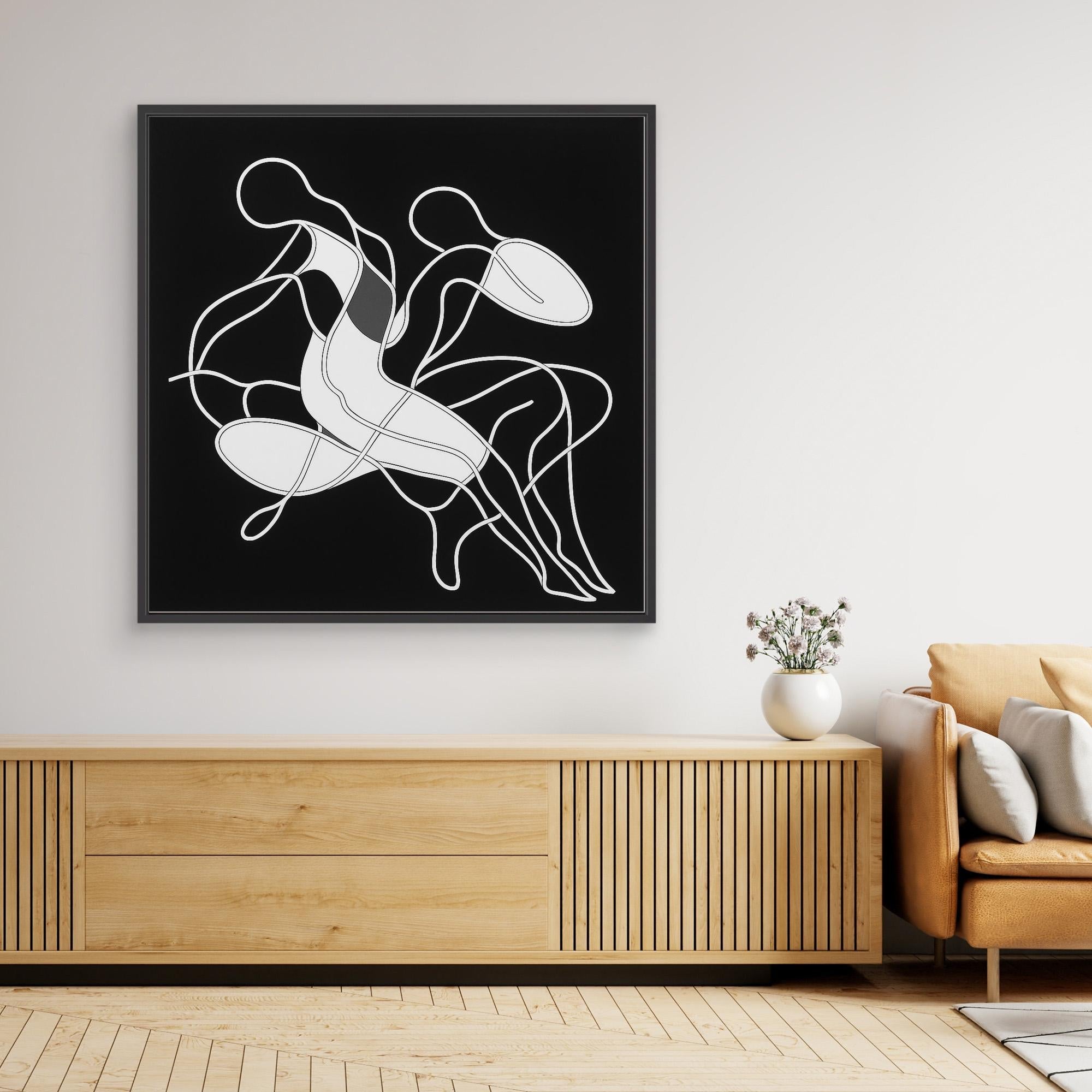 Canvas Print: “Intertwined Echoes” – Minimalist Abstract Line Art modern abstract canvas wall art by Rossetti Art – luxury interior design artwork for living room, bedroom, office – Black And White Art Black and white artwork black and white canvas