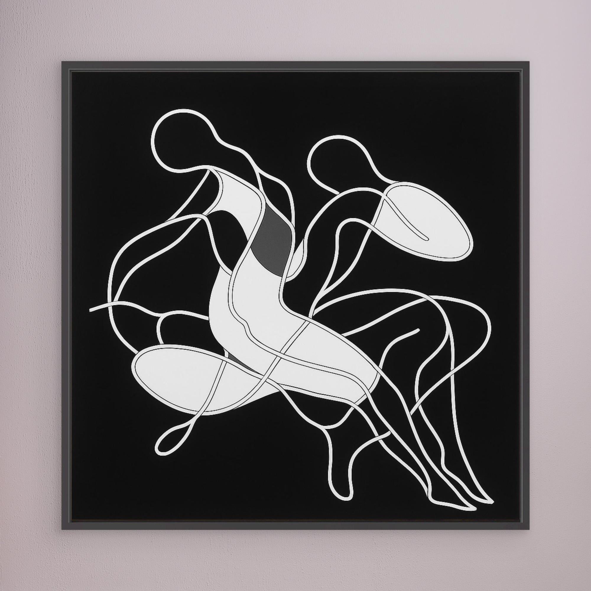 Canvas Print: “Intertwined Echoes” – Minimalist Abstract Line Art modern abstract canvas wall art by Rossetti Art – luxury interior design artwork for living room, bedroom, office – Black And White Art Black and white artwork black and white canvas