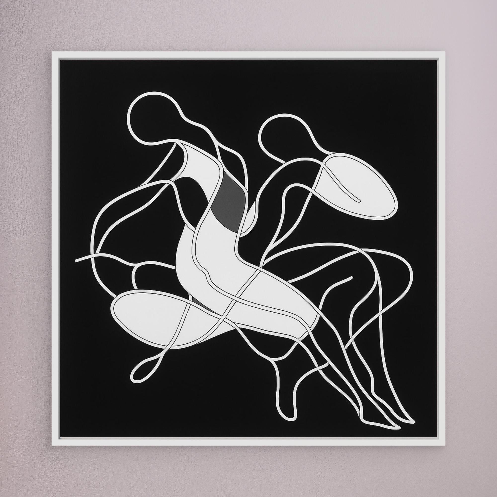 Canvas Print: “Intertwined Echoes” – Minimalist Abstract Line Art modern abstract canvas wall art by Rossetti Art – luxury interior design artwork for living room, bedroom, office – Black And White Art Black and white artwork black and white canvas