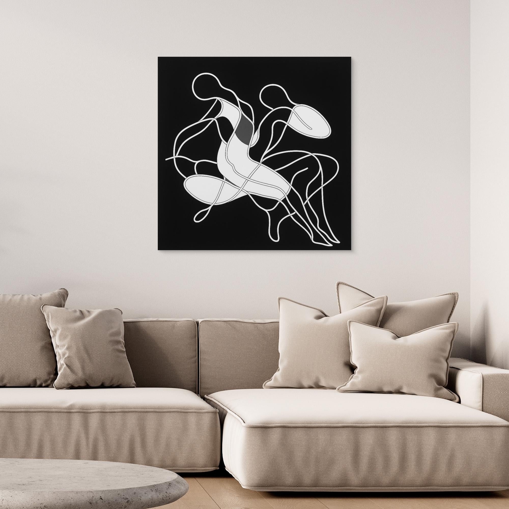 Canvas Print: “Intertwined Echoes” – Minimalist Abstract Line Art modern abstract canvas wall art by Rossetti Art – luxury interior design artwork for living room, bedroom, office – Black And White Art Black and white artwork black and white canvas