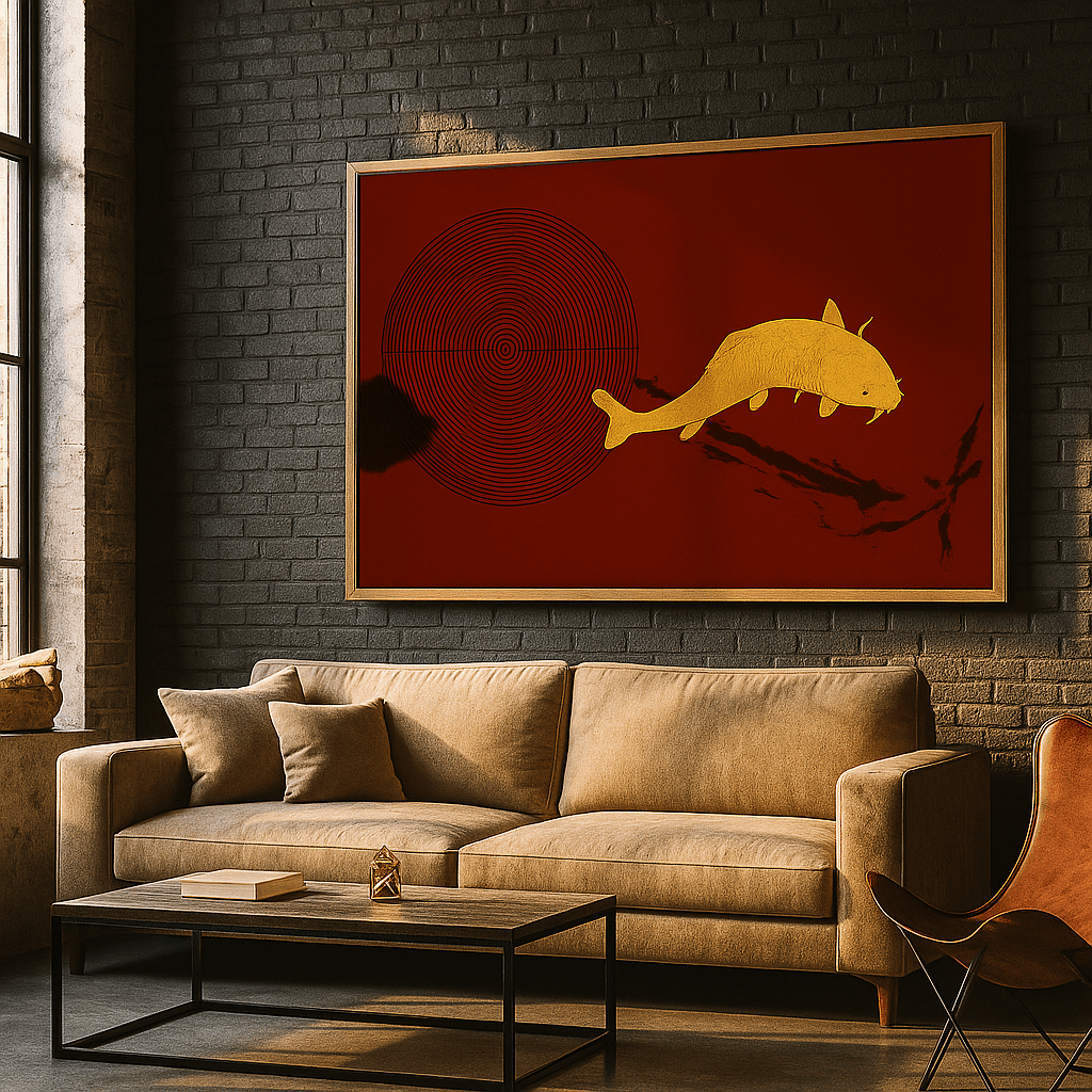 Canvas Print : Japanese Golden Koi – Koi Fish Canvas Wall Art modern abstract canvas wall art by Rossetti Art – luxury interior design artwork for living room, bedroom, office – art with meaning asian abstract art asian minimalism
