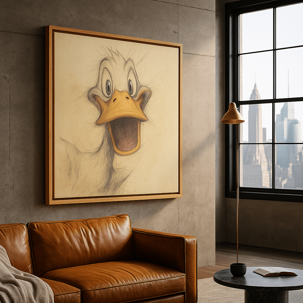 Canvas Print: Joyful Duck Sketch – Whimsical Animal Wall Art for Kids Room modern abstract canvas wall art by Rossetti Art – luxury interior design artwork for living room, bedroom, office – abstract wall art canvas print art Chiara Rossetti