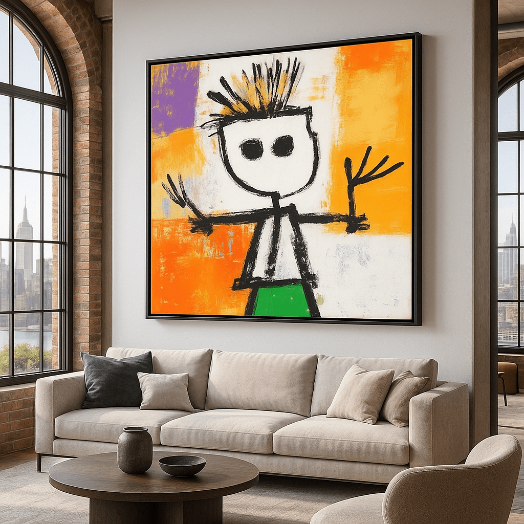 Canvas Print : "Joyful Scribbles" - Whimsical Figure Abstract Art Print modern abstract canvas wall art by Rossetti Art β luxury interior design artwork for living room, bedroom, office β contemporary art piece Contemporary Canvas Art Contemporary canvas print