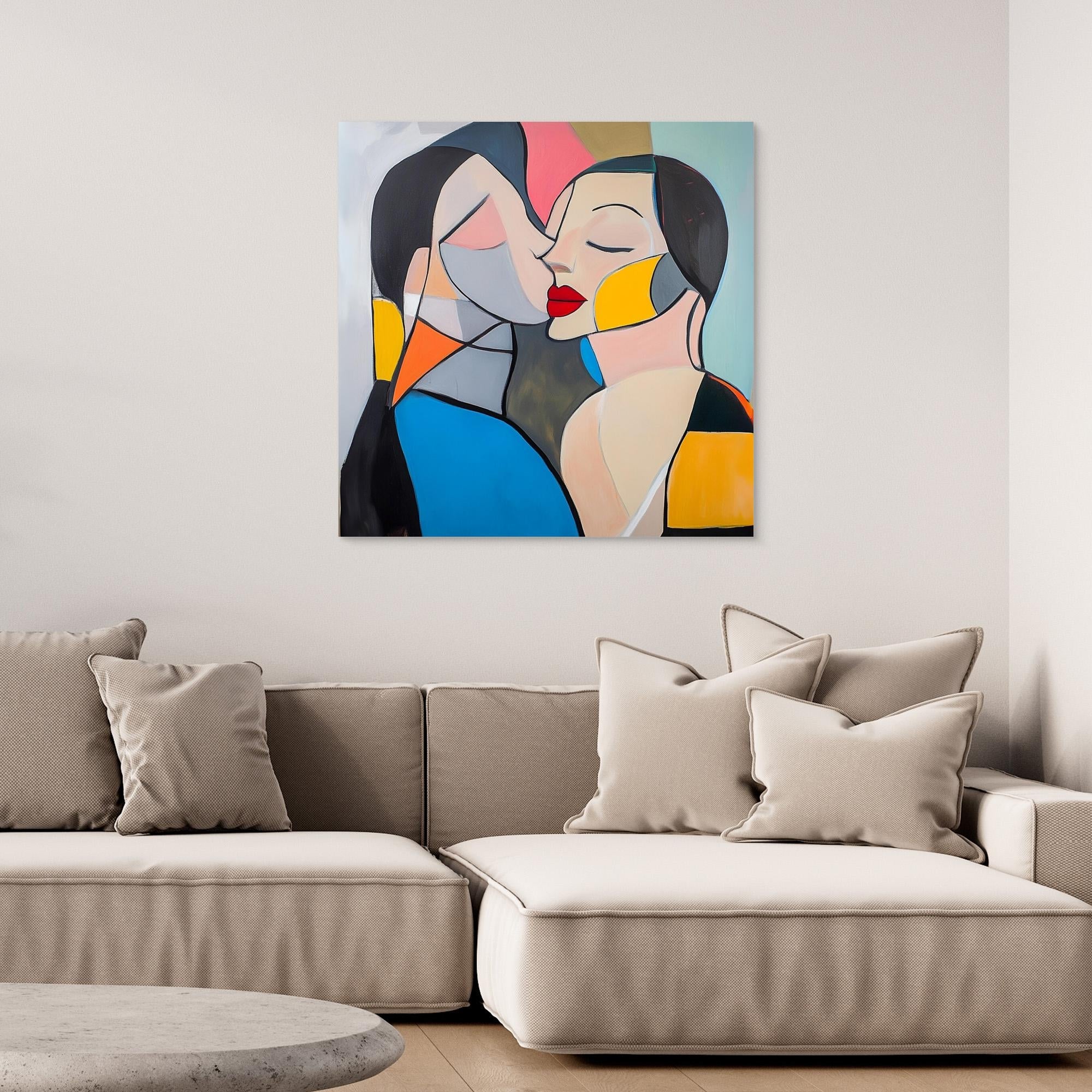 Canvas Print: Kiss of Color – Abstract Lovers Wall Art modern abstract canvas wall art by Rossetti Art – luxury interior design artwork for living room, bedroom, office – Abstract Lovers Art Colorful Love Art Couple Canvas Art