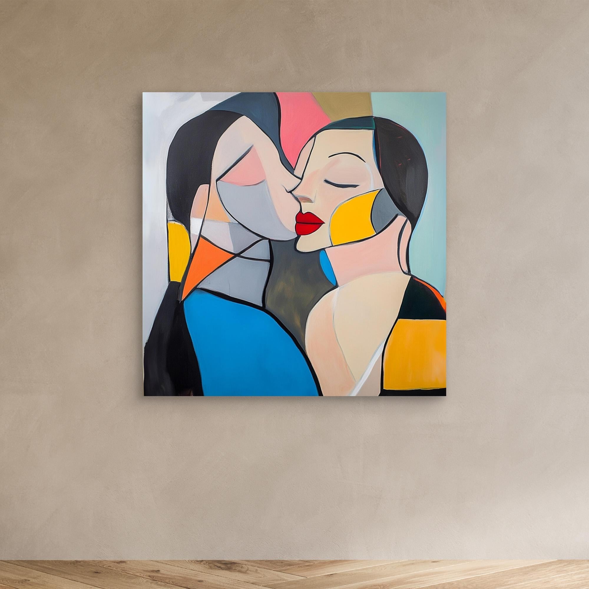 Canvas Print: Kiss of Color – Abstract Lovers Wall Art modern abstract canvas wall art by Rossetti Art – luxury interior design artwork for living room, bedroom, office – Abstract Lovers Art Colorful Love Art Couple Canvas Art