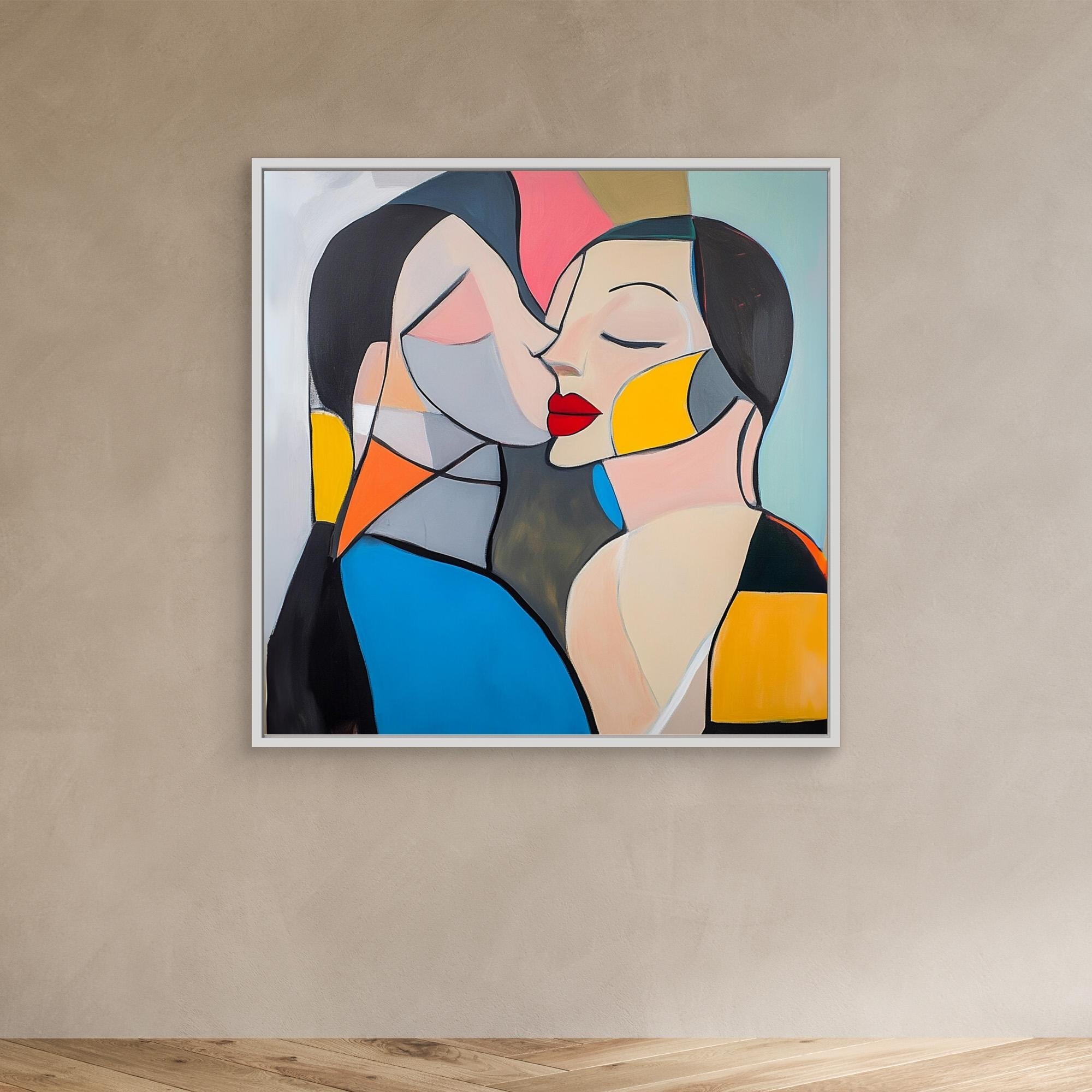 Canvas Print: Kiss of Color – Abstract Lovers Wall Art modern abstract canvas wall art by Rossetti Art – luxury interior design artwork for living room, bedroom, office – Abstract Lovers Art Colorful Love Art Couple Canvas Art