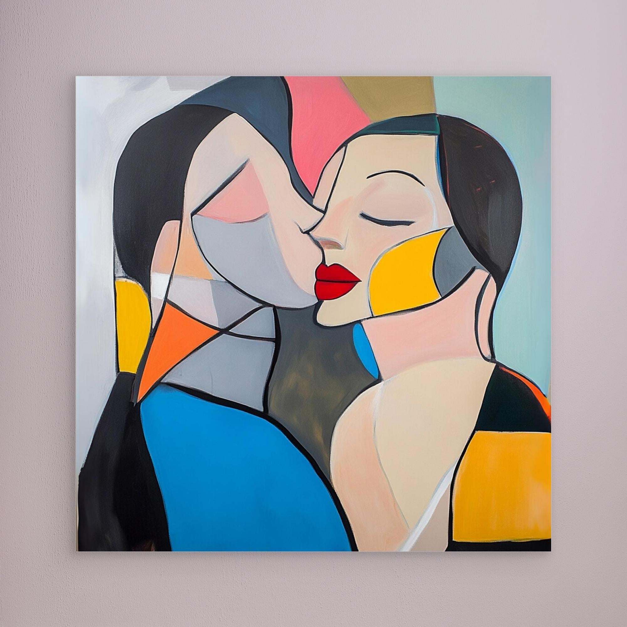 Canvas Print: Kiss of Color – Abstract Lovers Wall Art modern abstract canvas wall art by Rossetti Art – luxury interior design artwork for living room, bedroom, office – Abstract Lovers Art Colorful Love Art Couple Canvas Art
