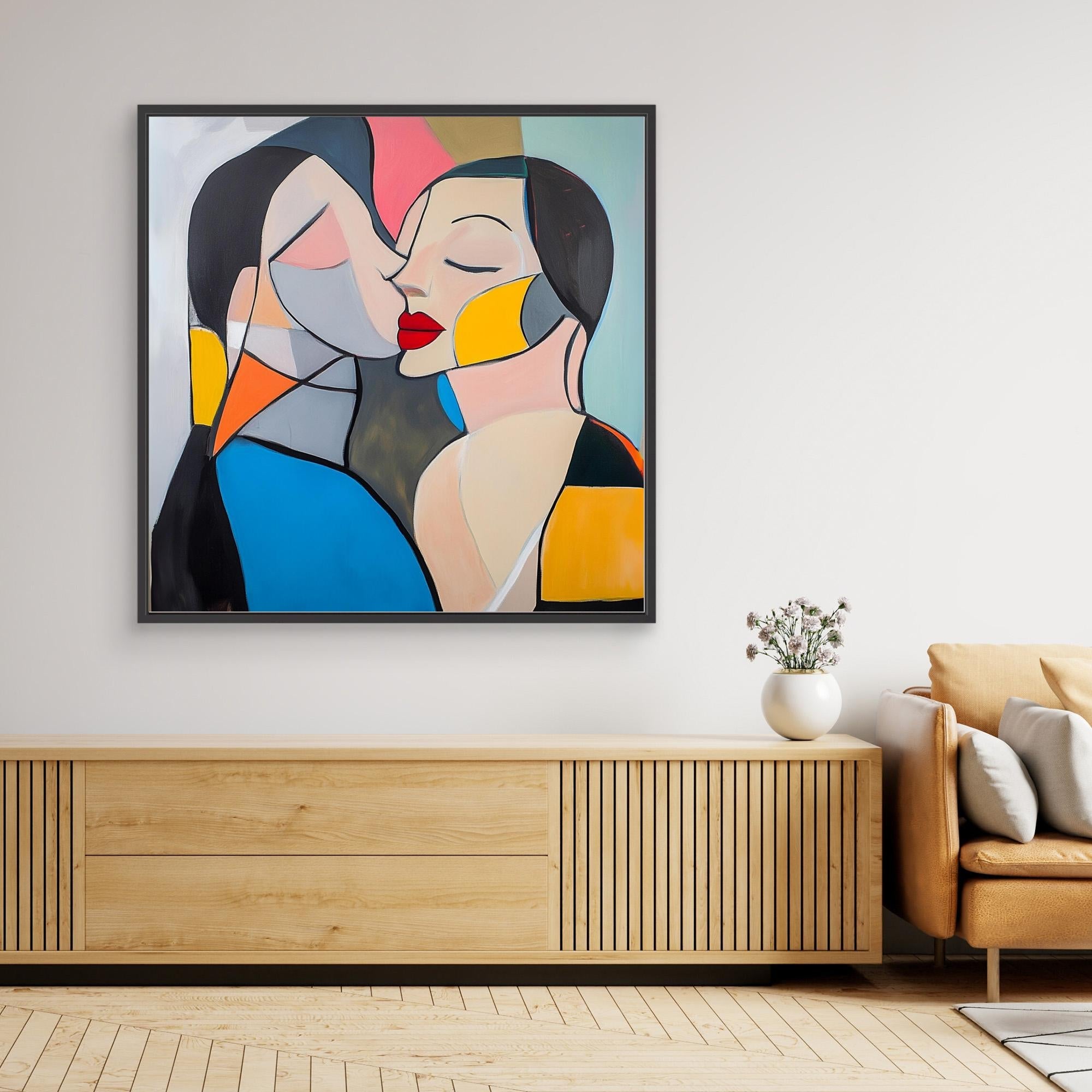 Canvas Print: Kiss of Color – Abstract Lovers Wall Art modern abstract canvas wall art by Rossetti Art – luxury interior design artwork for living room, bedroom, office – Abstract Lovers Art Colorful Love Art Couple Canvas Art