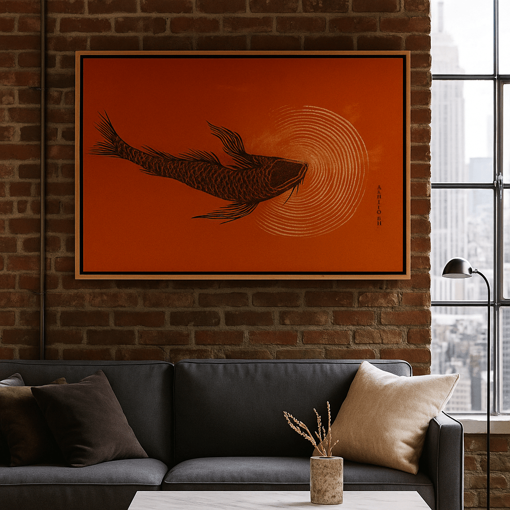 Canvas Print : Koi Spirit – Japanese Fish Canvas Wall Art modern abstract canvas wall art by Rossetti Art – luxury interior design artwork for living room, bedroom, office – living room wall art minimalist canvas wall art minimalist print