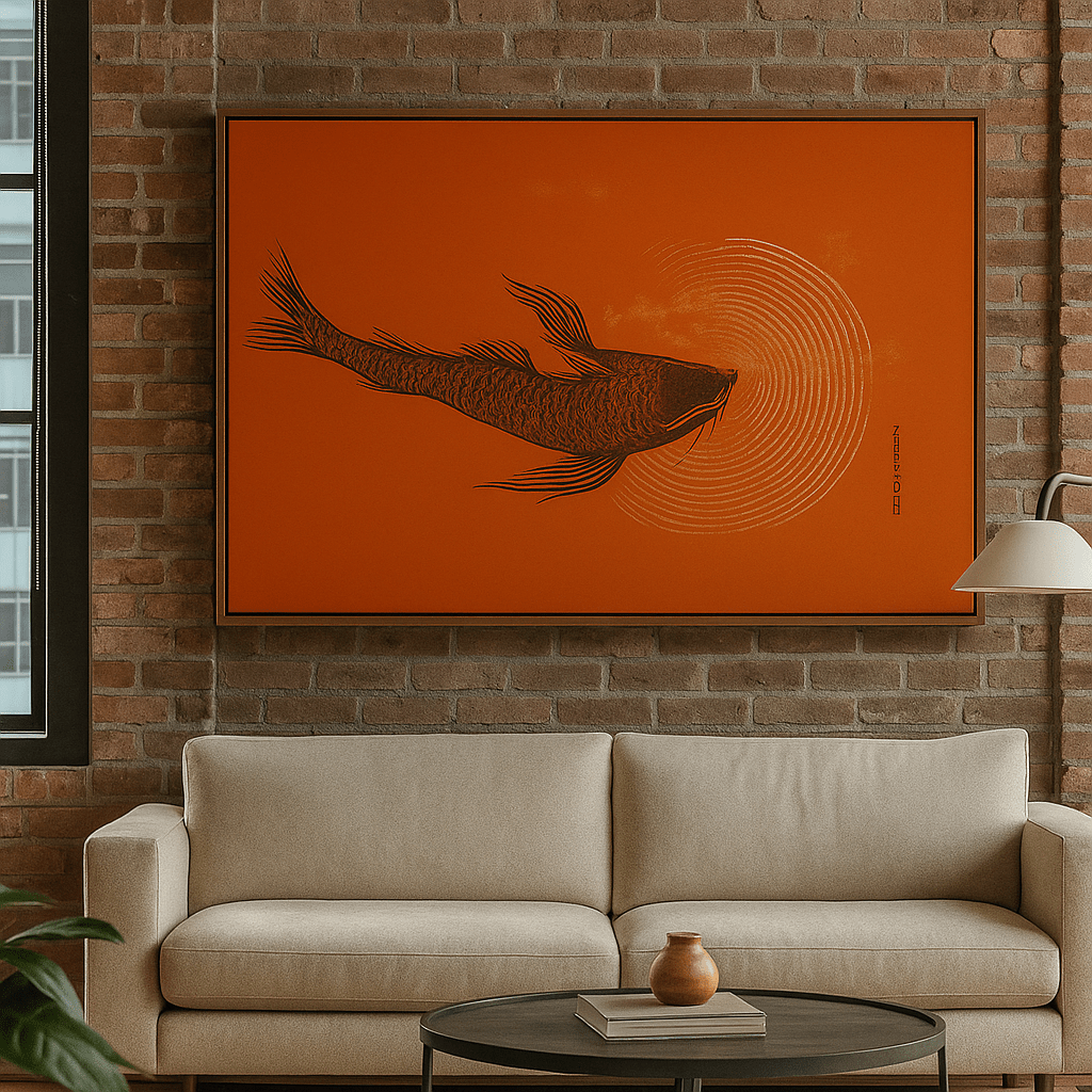 Canvas Print : Koi Spirit – Japanese Fish Canvas Wall Art modern abstract canvas wall art by Rossetti Art – luxury interior design artwork for living room, bedroom, office – living room wall art minimalist canvas wall art minimalist print