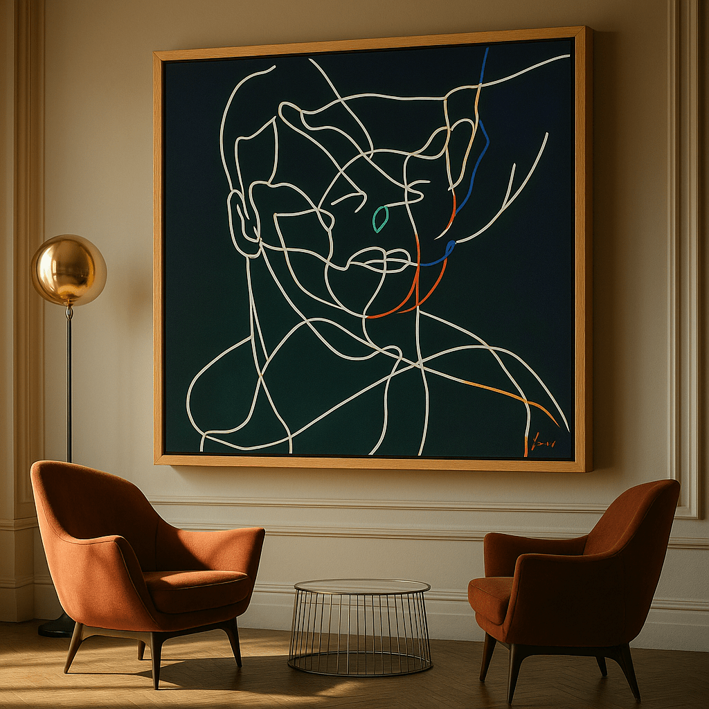 Canvas Print : Linear Harmony – Minimalist Abstract Line Art on Black Canvas - Chiara Rossetti