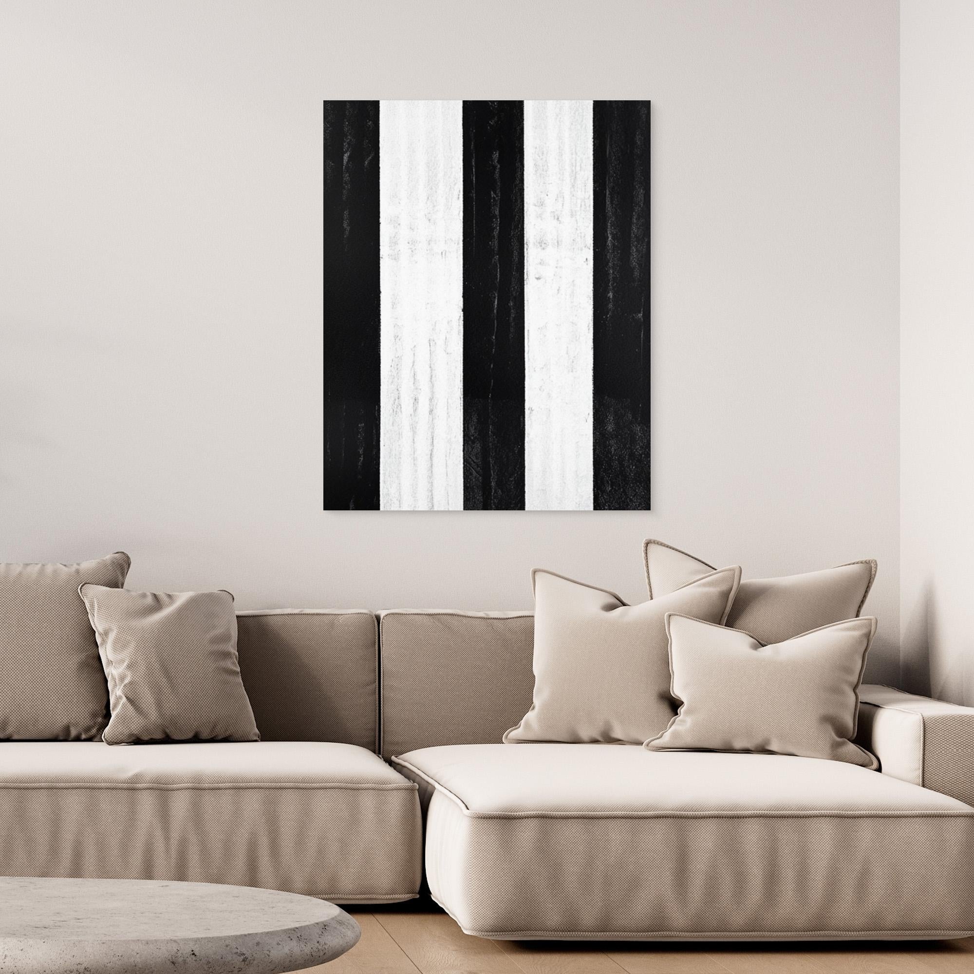 Canvas Print: Linear Pulse – Black & White Stripe Minimalist Abstract Art modern abstract canvas wall art by Rossetti Art – luxury interior design artwork for living room, bedroom, office – Architectural Wall Art Bold Minimalist Design Modern Monochrome Decor