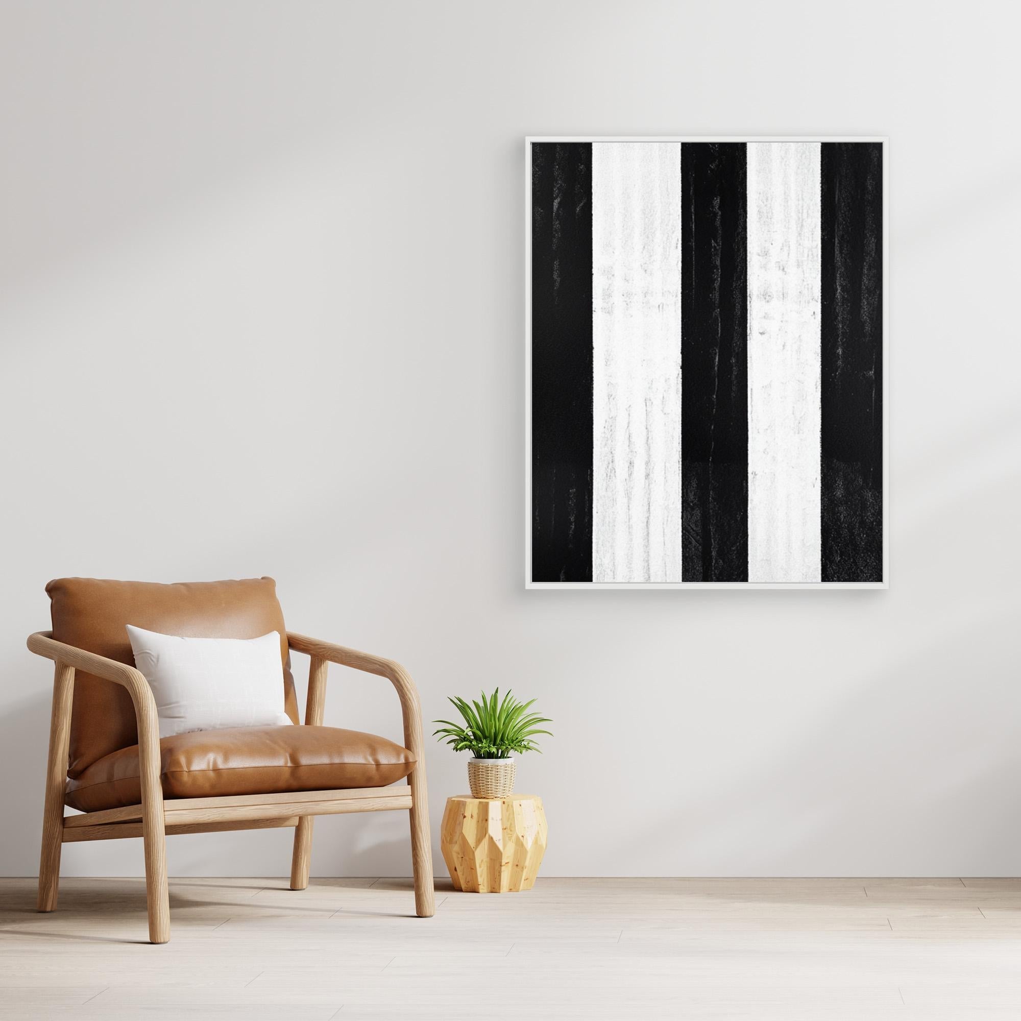 Canvas Print: Linear Pulse – Black & White Stripe Minimalist Abstract Art modern abstract canvas wall art by Rossetti Art – luxury interior design artwork for living room, bedroom, office – Architectural Wall Art Bold Minimalist Design Modern Monochrome Decor