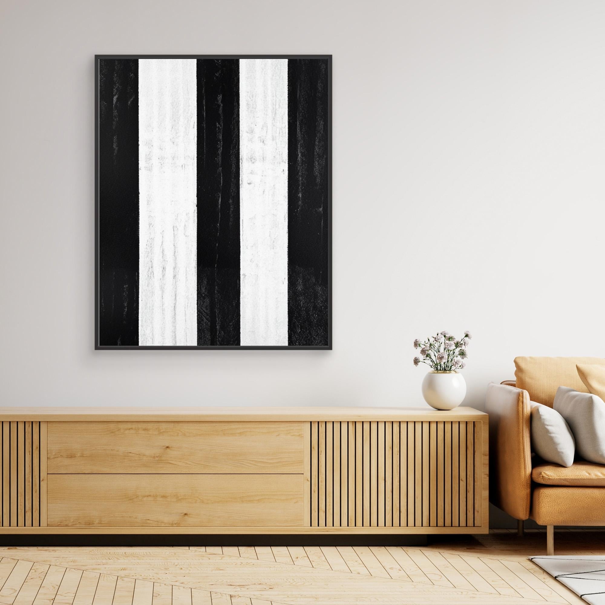 Canvas Print: Linear Pulse – Black & White Stripe Minimalist Abstract Art modern abstract canvas wall art by Rossetti Art – luxury interior design artwork for living room, bedroom, office – Architectural Wall Art Bold Minimalist Design Modern Monochrome Decor