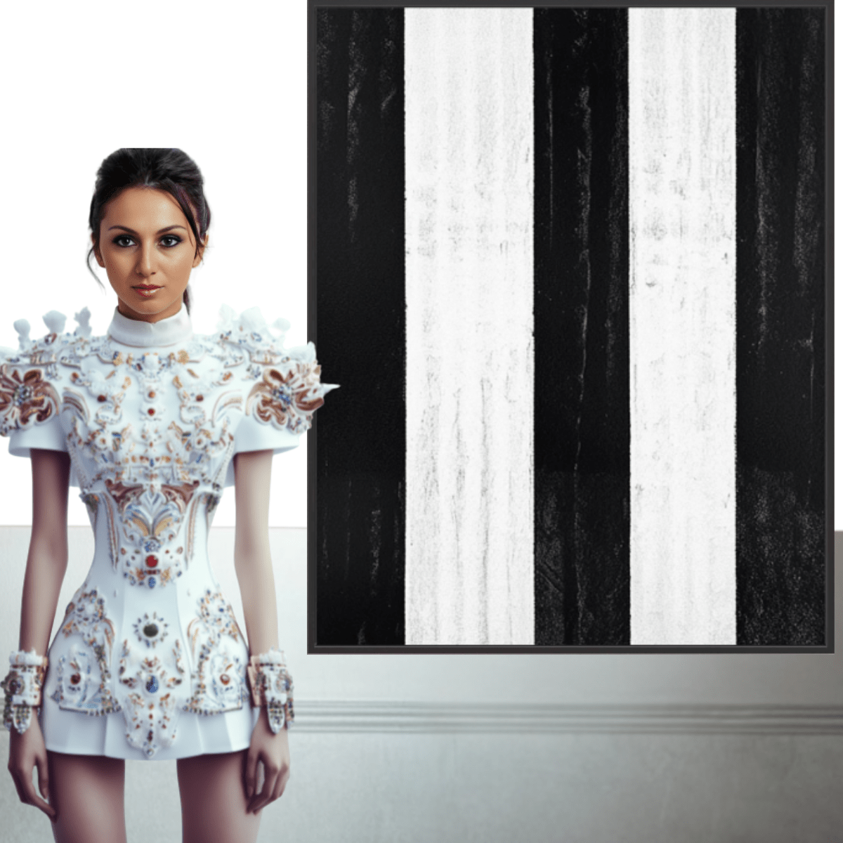 Canvas Print: Linear Pulse – Black & White Stripe Minimalist Abstract Art modern abstract canvas wall art by Rossetti Art – luxury interior design artwork for living room, bedroom, office – Architectural Wall Art Bold Minimalist Design Modern Monochrome Decor