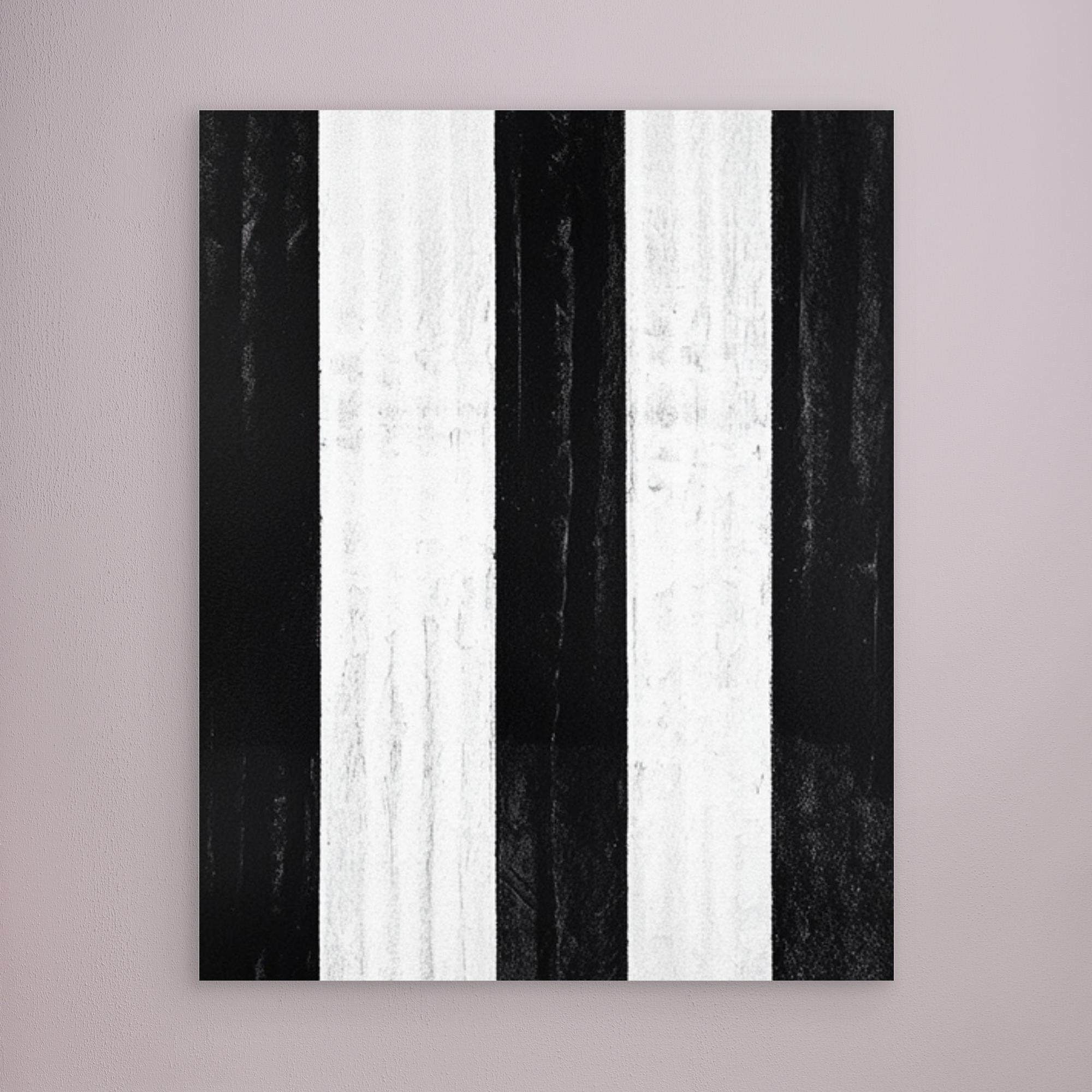 Canvas Print: Linear Pulse – Black & White Stripe Minimalist Abstract Art modern abstract canvas wall art by Rossetti Art – luxury interior design artwork for living room, bedroom, office – Architectural Wall Art Bold Minimalist Design Modern Monochrome Decor