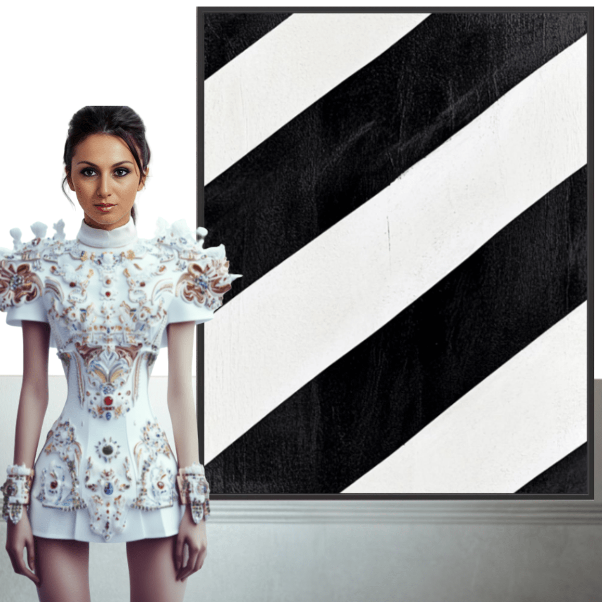 Canvas Print: Linear Pulse II– Black & White Minimalist Abstract Art modern abstract canvas wall art by Rossetti Art – luxury interior design artwork for living room, bedroom, office – Architectural Wall Art Bold Minimalist Design Modern Monochrome Decor