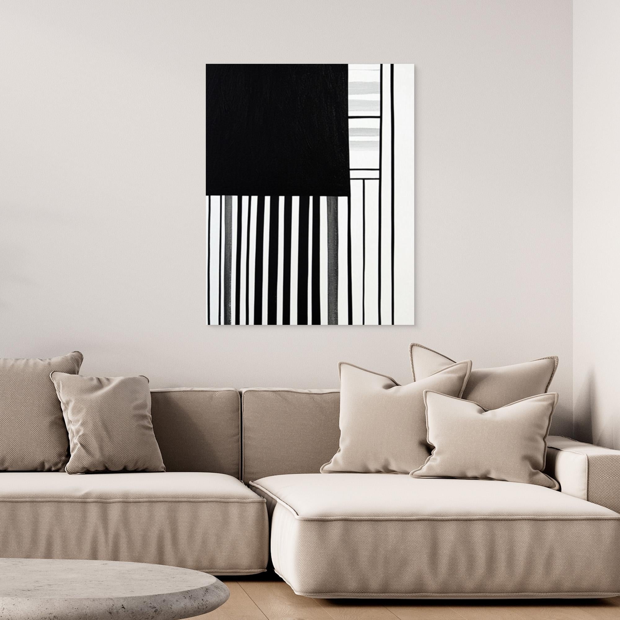 Canvas Print: Linear Pulse III – Black & White Minimalist Abstract Art modern abstract canvas wall art by Rossetti Art – luxury interior design artwork for living room, bedroom, office – Architectural Wall Art Bold Minimalist Design Modern Monochrome Decor