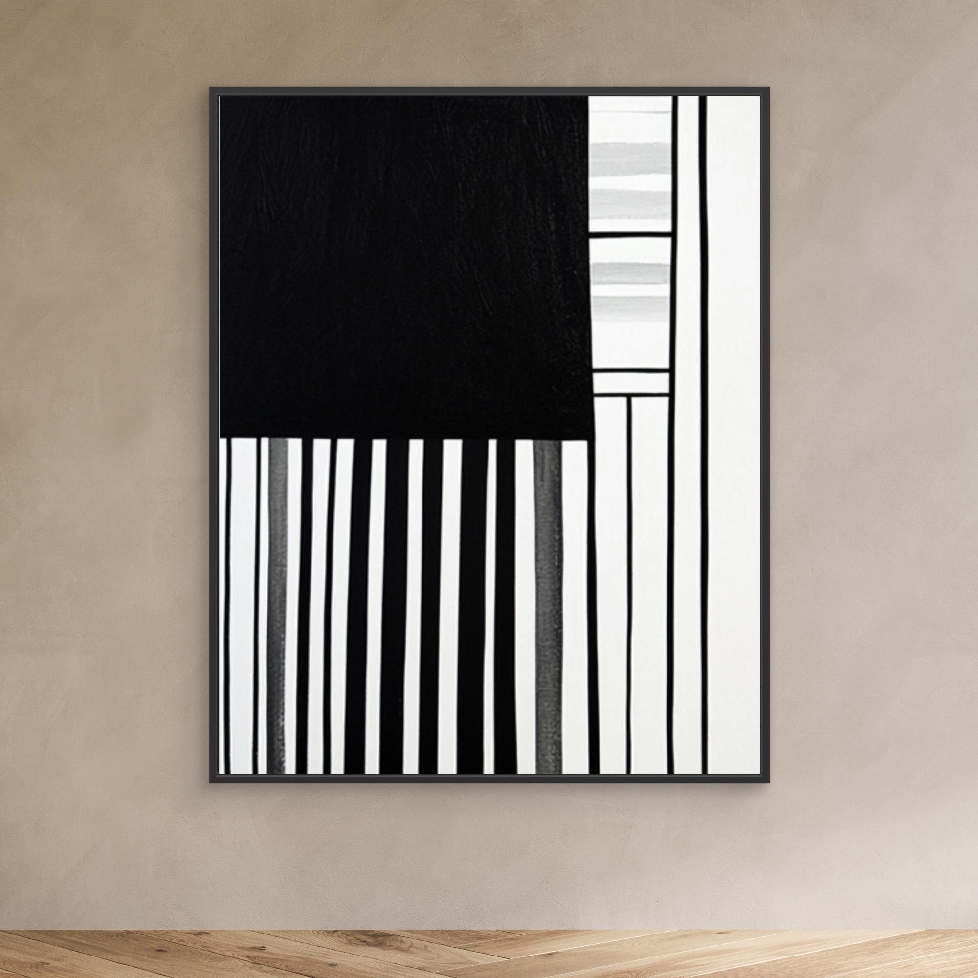 Canvas Print: Linear Pulse III – Black & White Minimalist Abstract Art modern abstract canvas wall art by Rossetti Art – luxury interior design artwork for living room, bedroom, office – Architectural Wall Art Bold Minimalist Design Modern Monochrome Decor